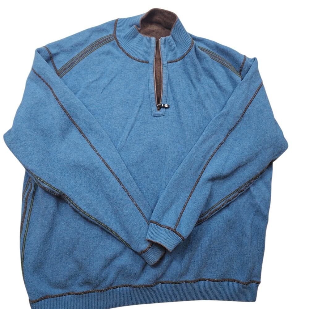 Tommy Bahama Reversible 1/4 Zip Pullover Mens 2XL Brown Blue Sweater Casual Knit